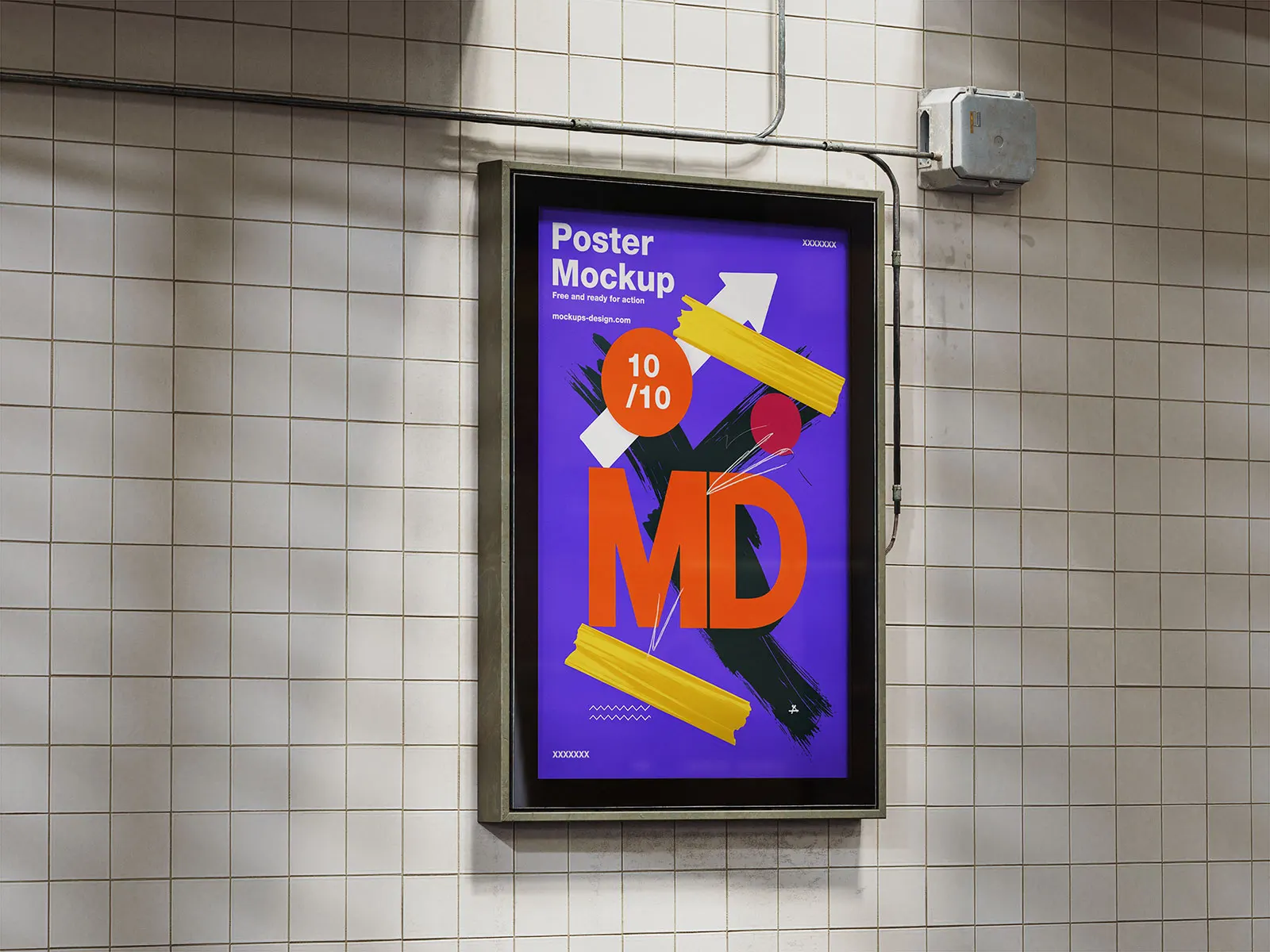 Citylight Poster Mockup Set on Tiled Subway Wall