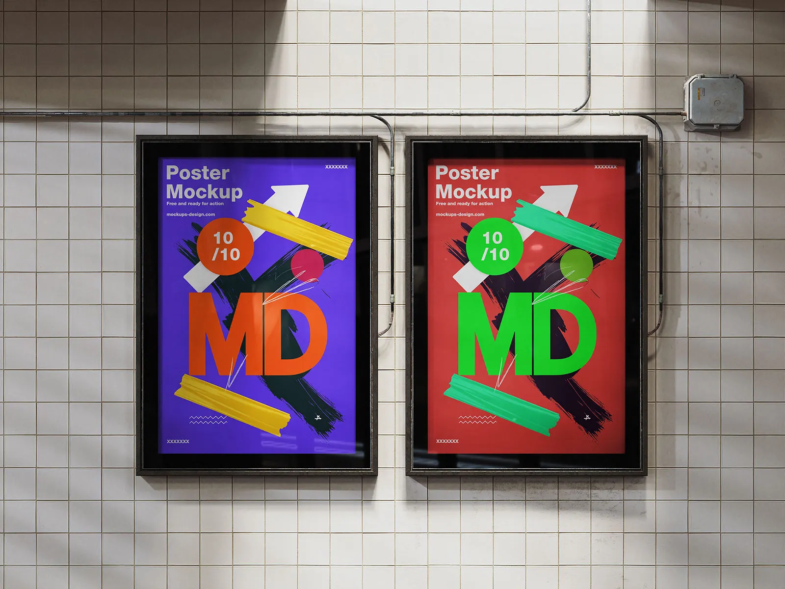 Citylight Poster Mockup Set on Tiled Subway Wall