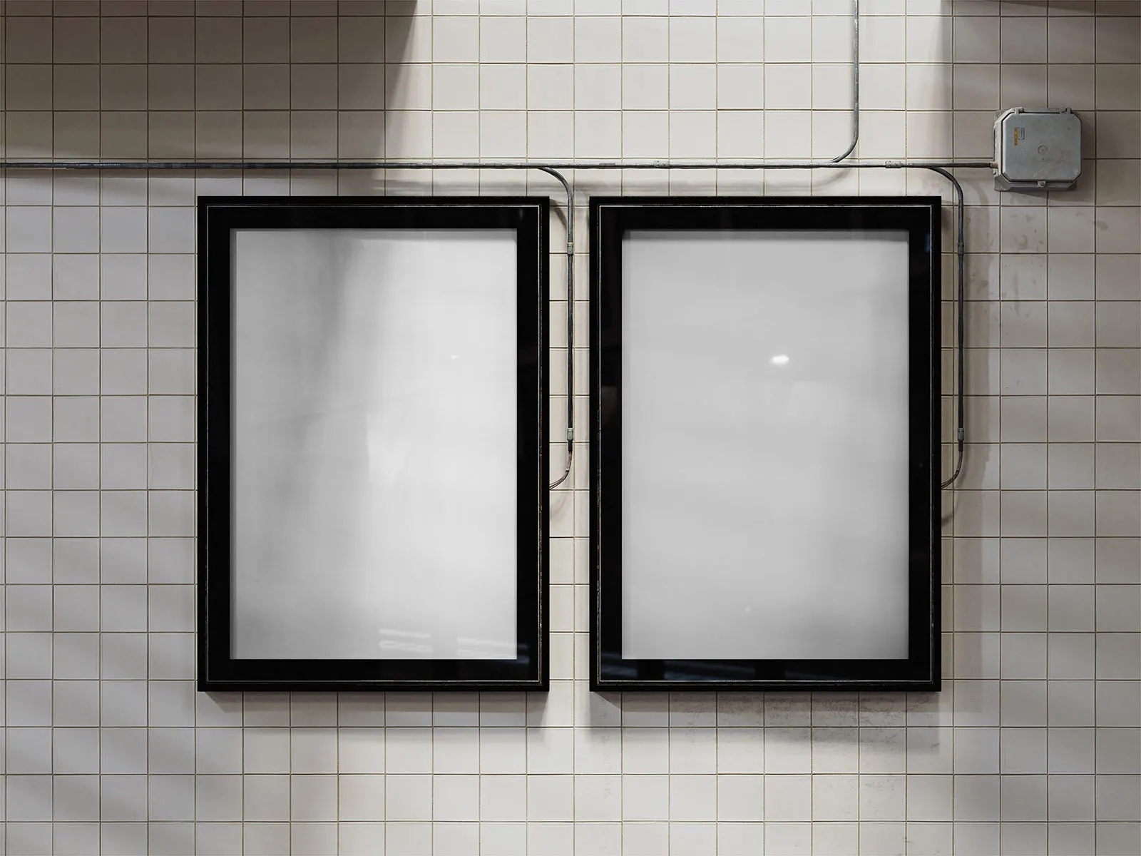 Citylight Poster Mockup Set on Tiled Subway Wall