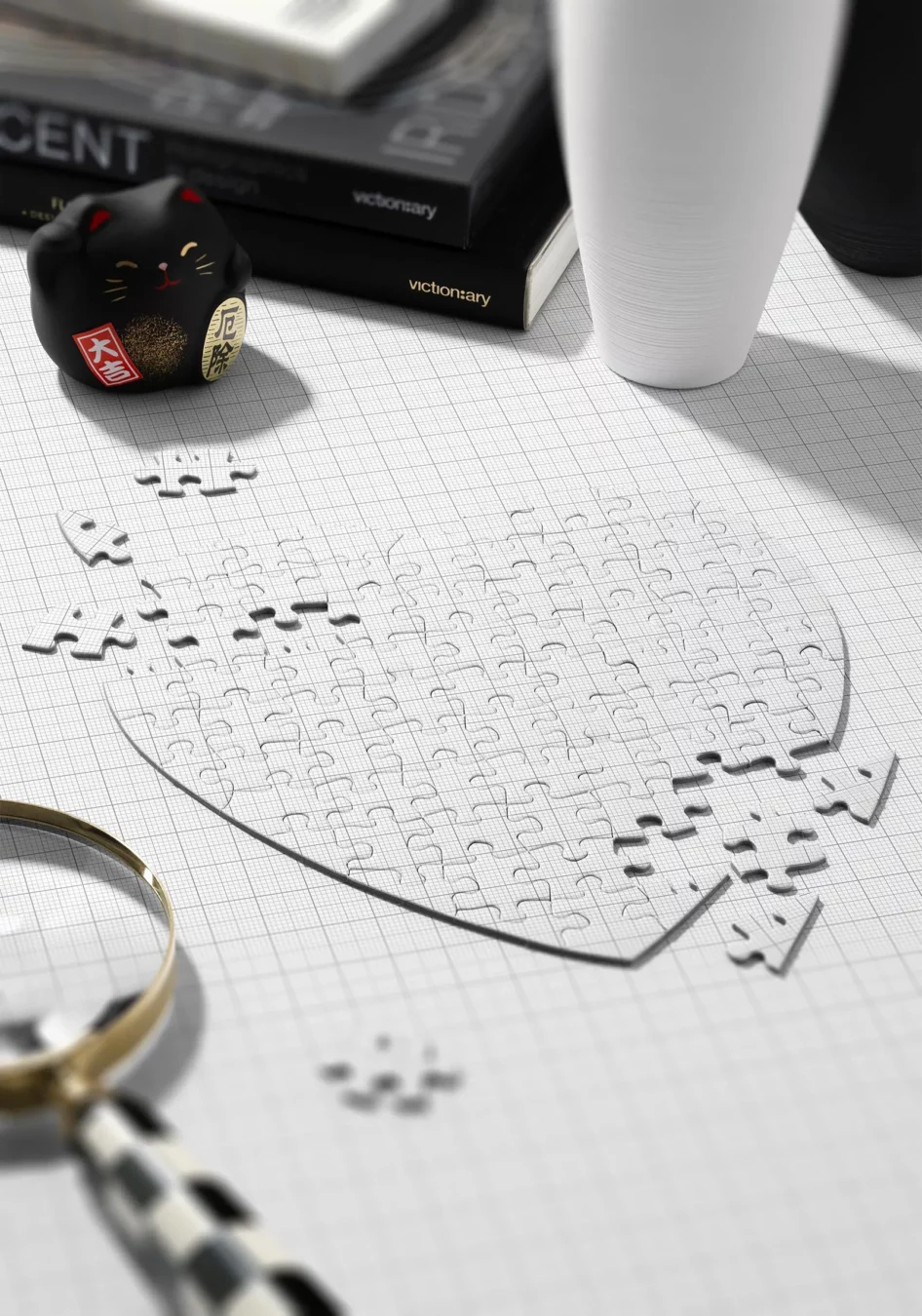 Heart Jigsaw Puzzle Mockup on Desk