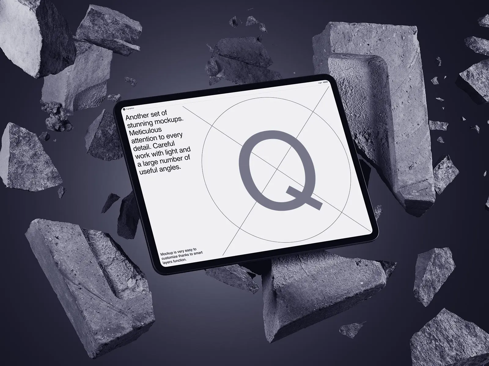 iPad Tablet Mockup in Floating Concrete Block Scene