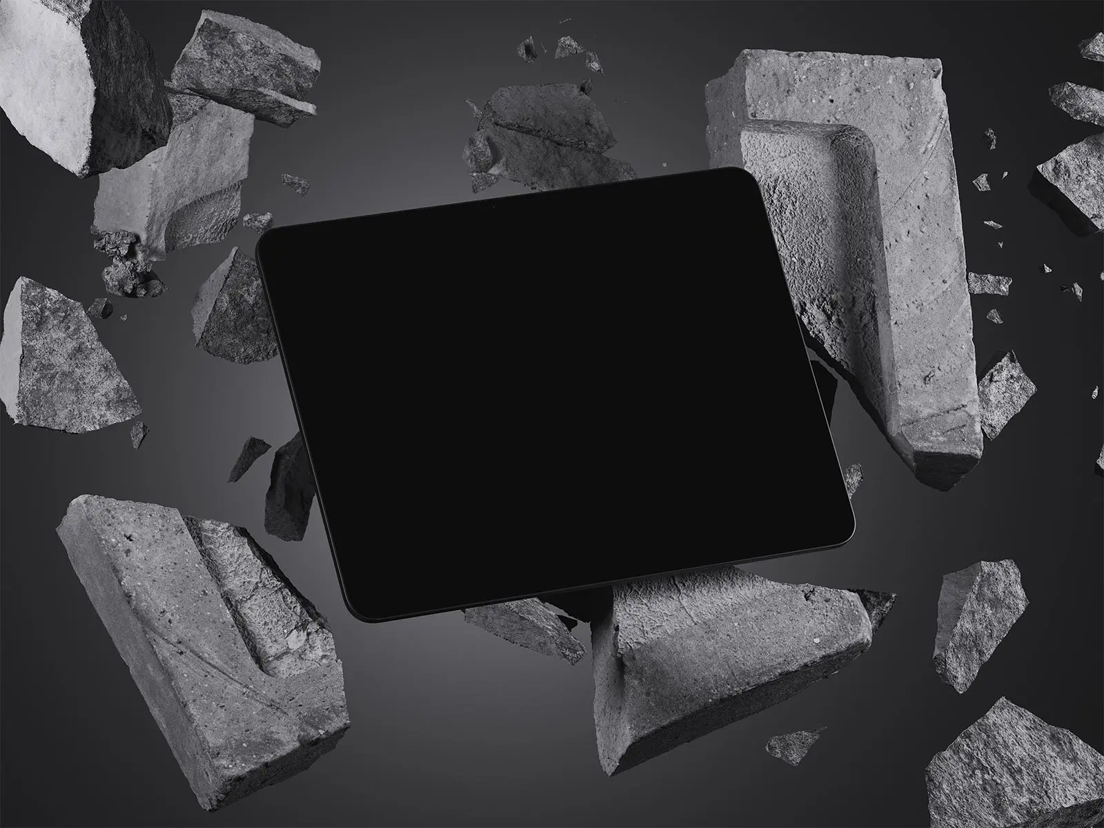 iPad Tablet Mockup in Floating Concrete Block Scene