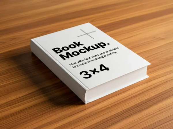 Mockup of Hardcover Book on Wooden Table