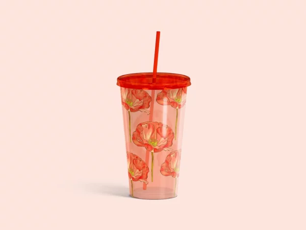 Acrylic Tumbler Mockup with Straw (Free Download)