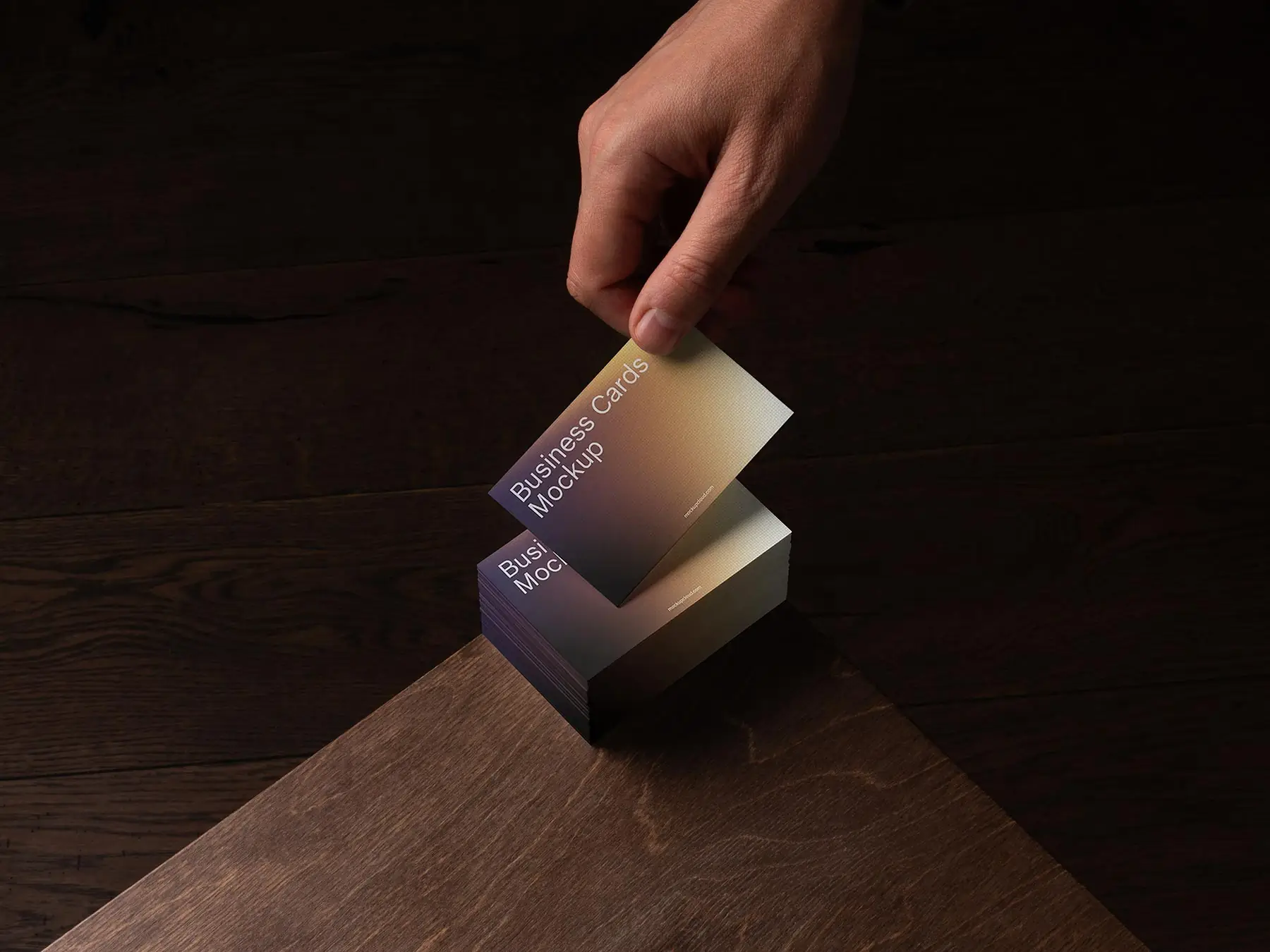 Business Card Mockup on Oak Wood Surface