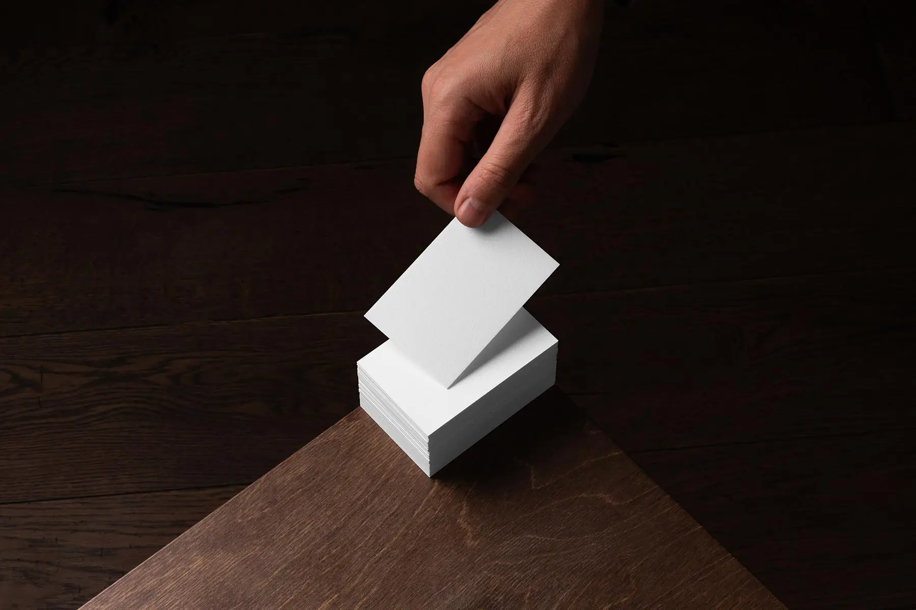 Business Card Mockup on Oak Wood Surface