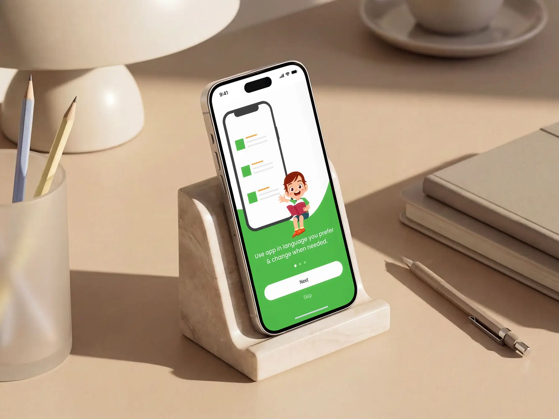 iPhone Mockup on Desk Stand