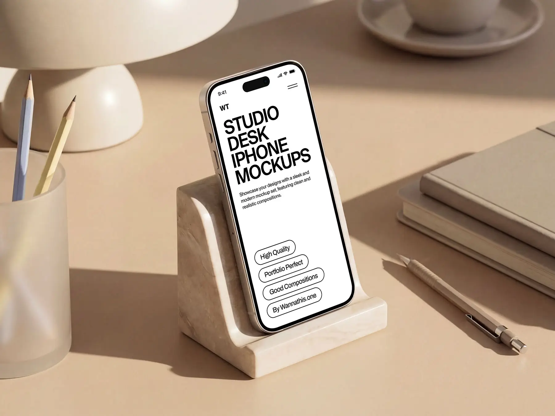 iPhone Mockup on Desk Stand