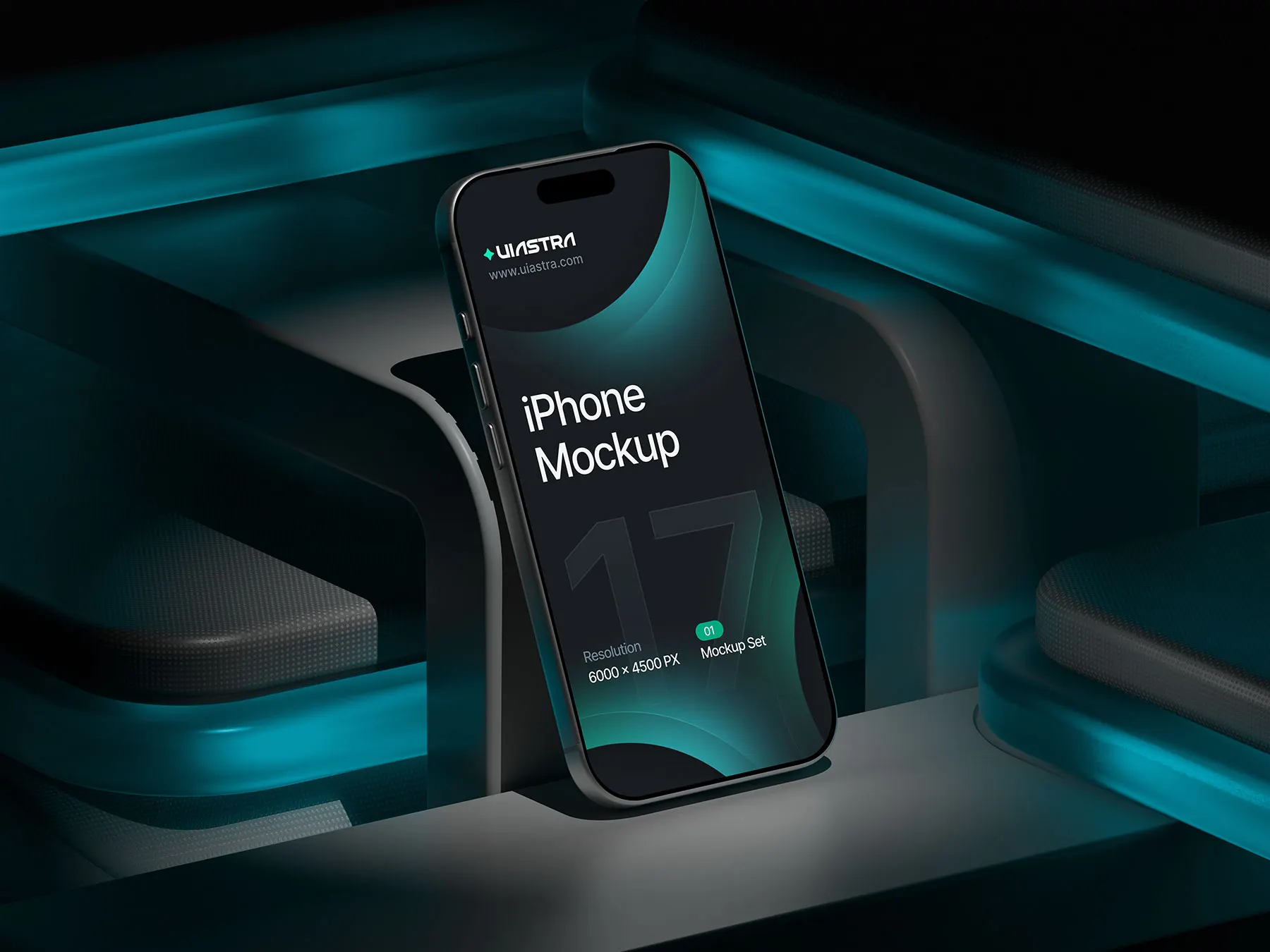 iPhone Mockup Set on Abstract Platform Scene