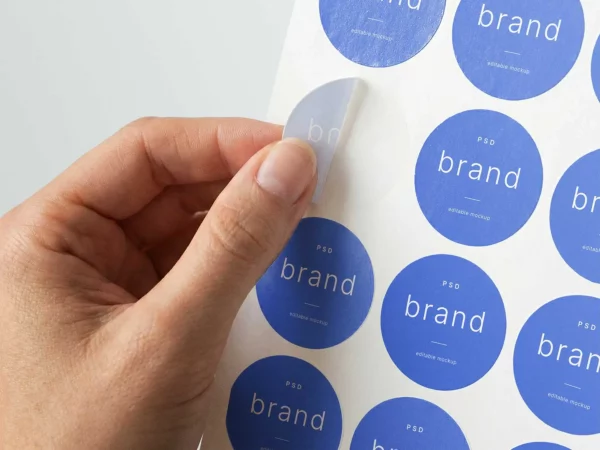 Round Sticker Sheet Mockup in Hand