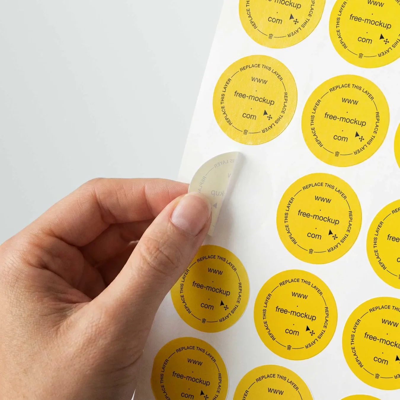 Round Sticker Sheet Mockup in Hand