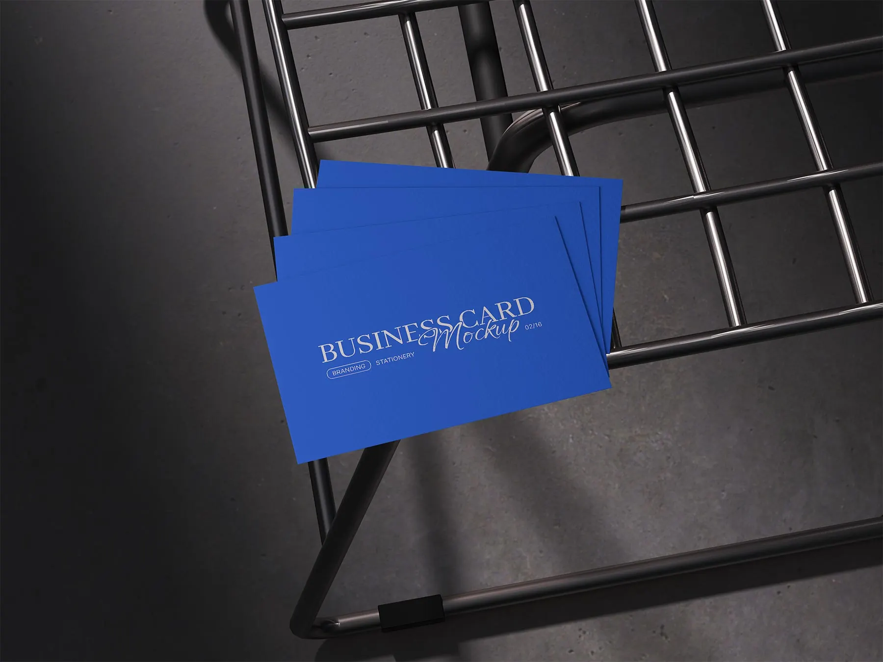 Stacked Business Card Mockup on Metal Grid
