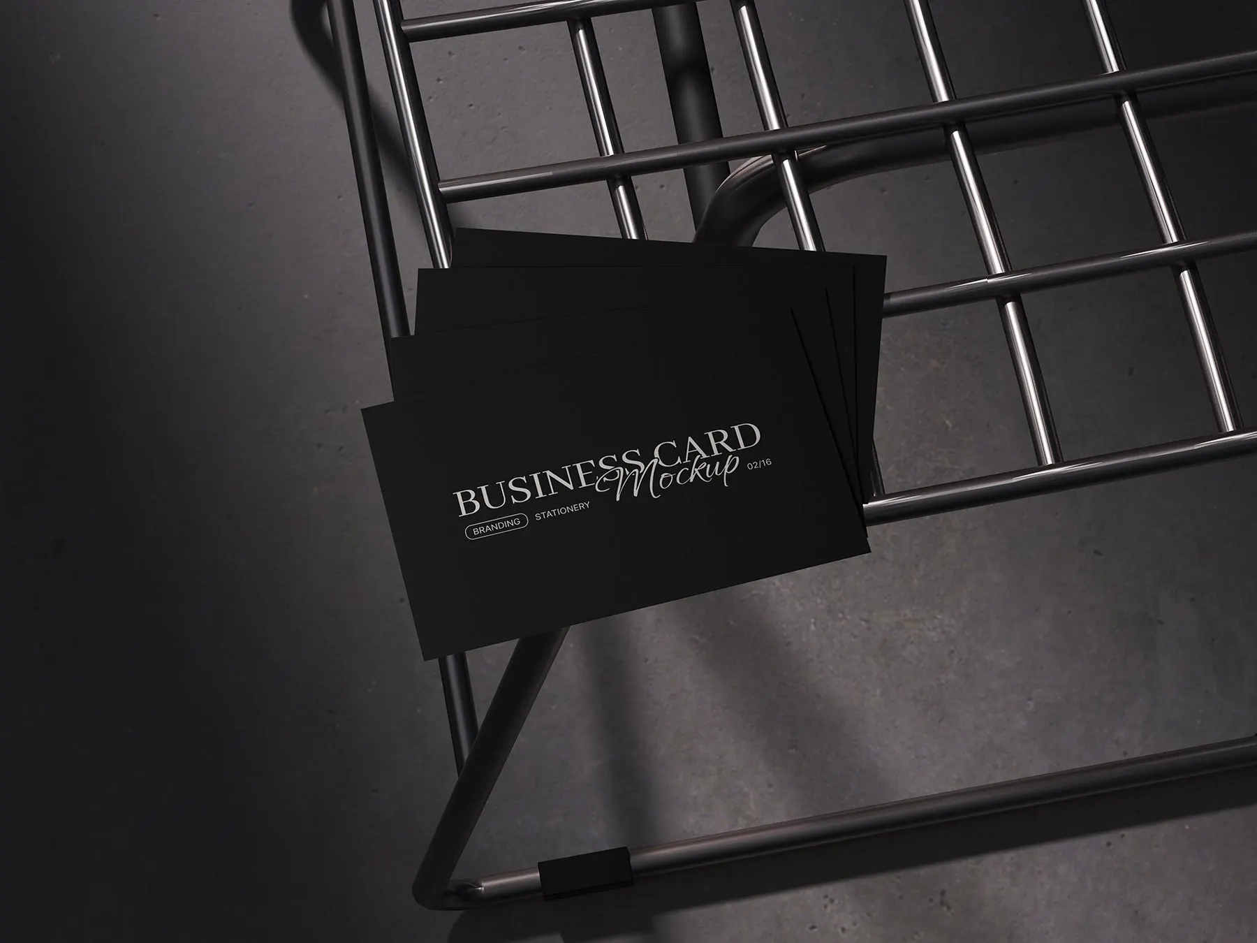 Stacked Business Card Mockup on Metal Grid