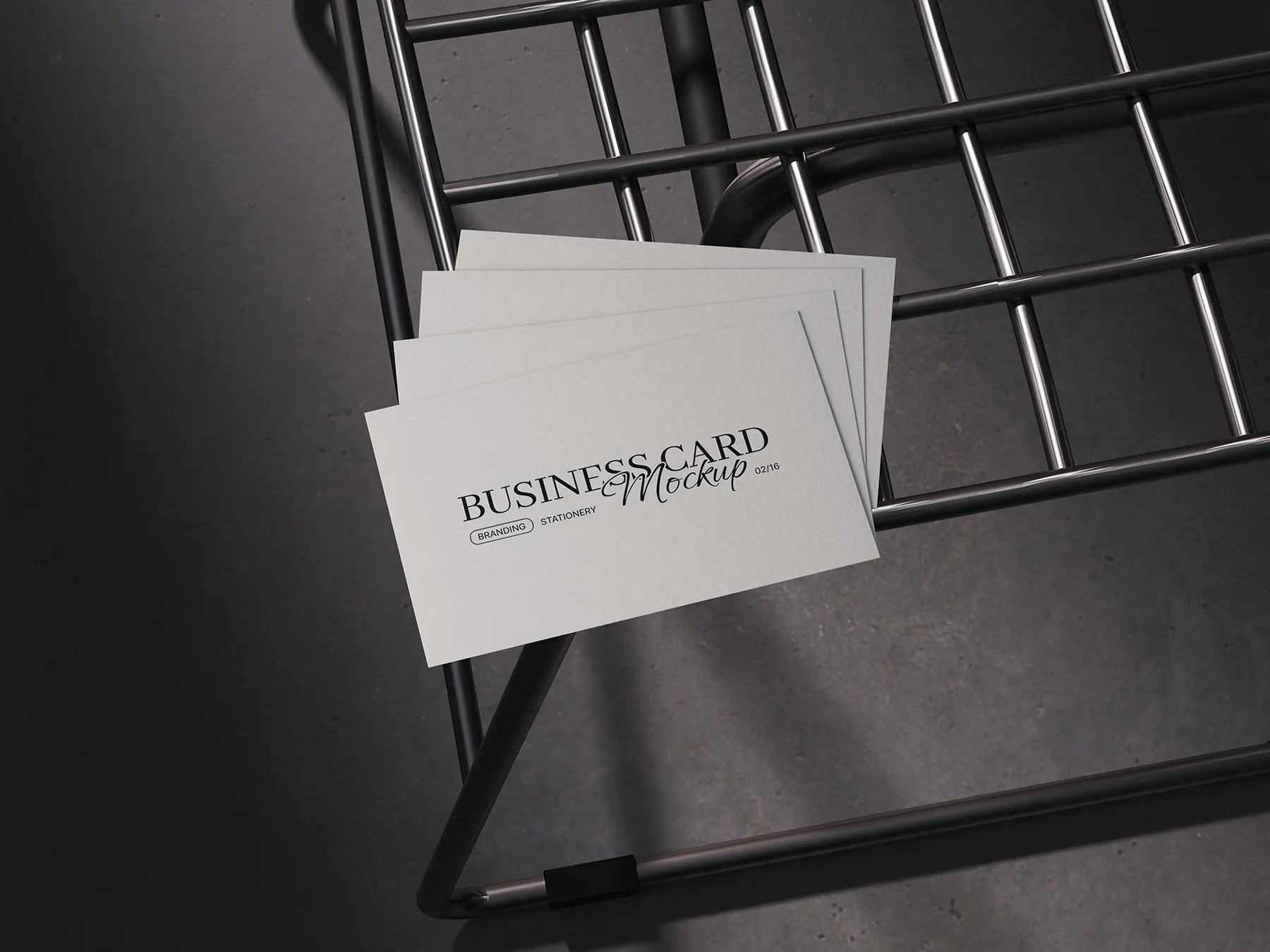 Stacked Business Card Mockup on Metal Grid