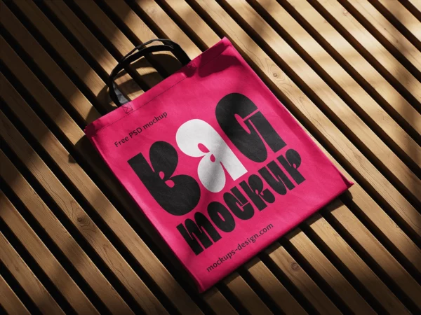 Tote Bag Mockup Set on Wooden Surface