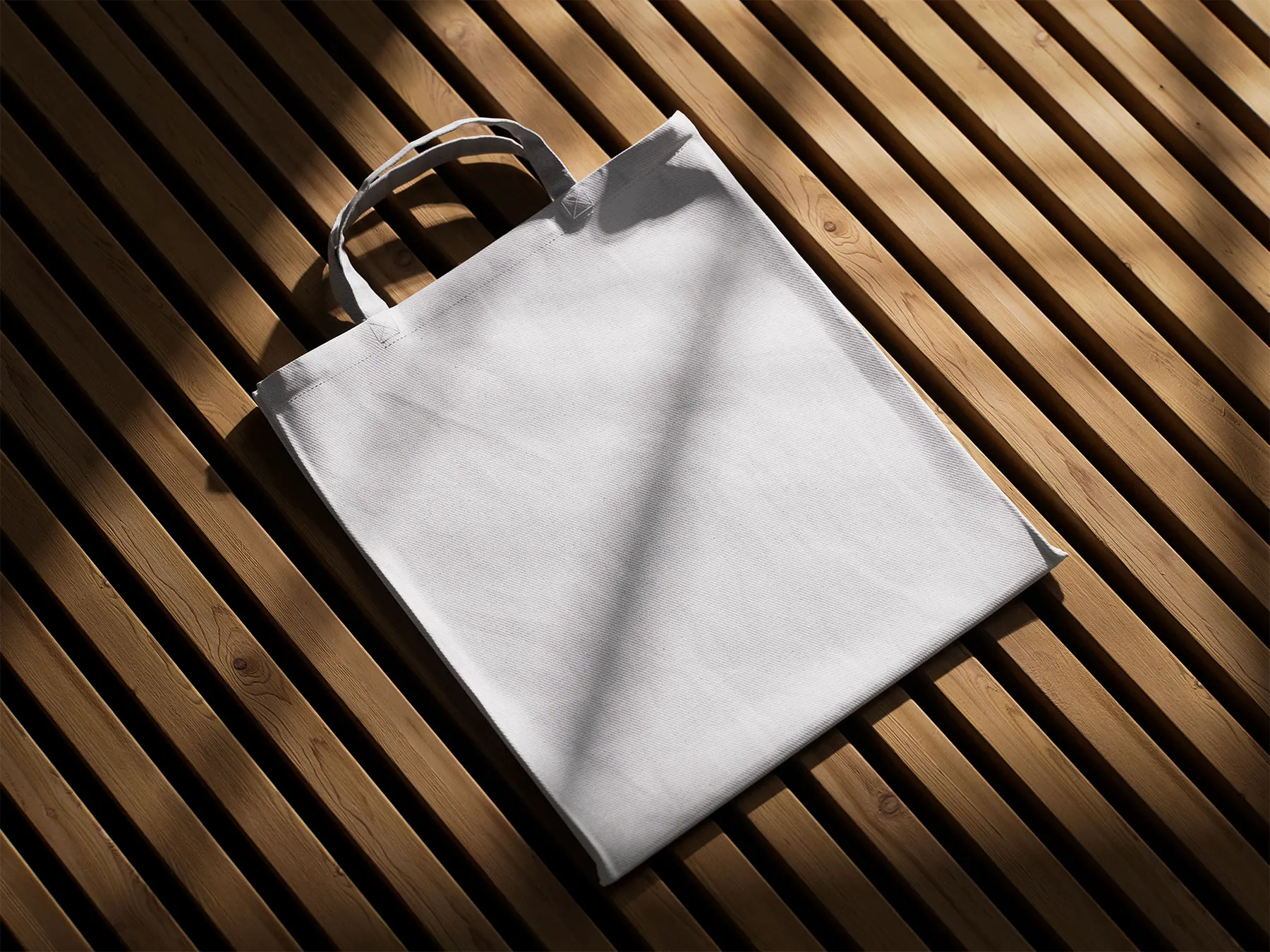 Tote Bag Mockup Set on Wooden Surface