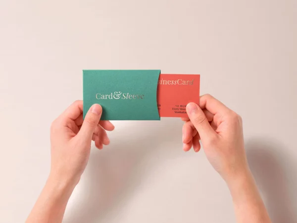 Business Card Mockup in Hands with Sliding Sleeve