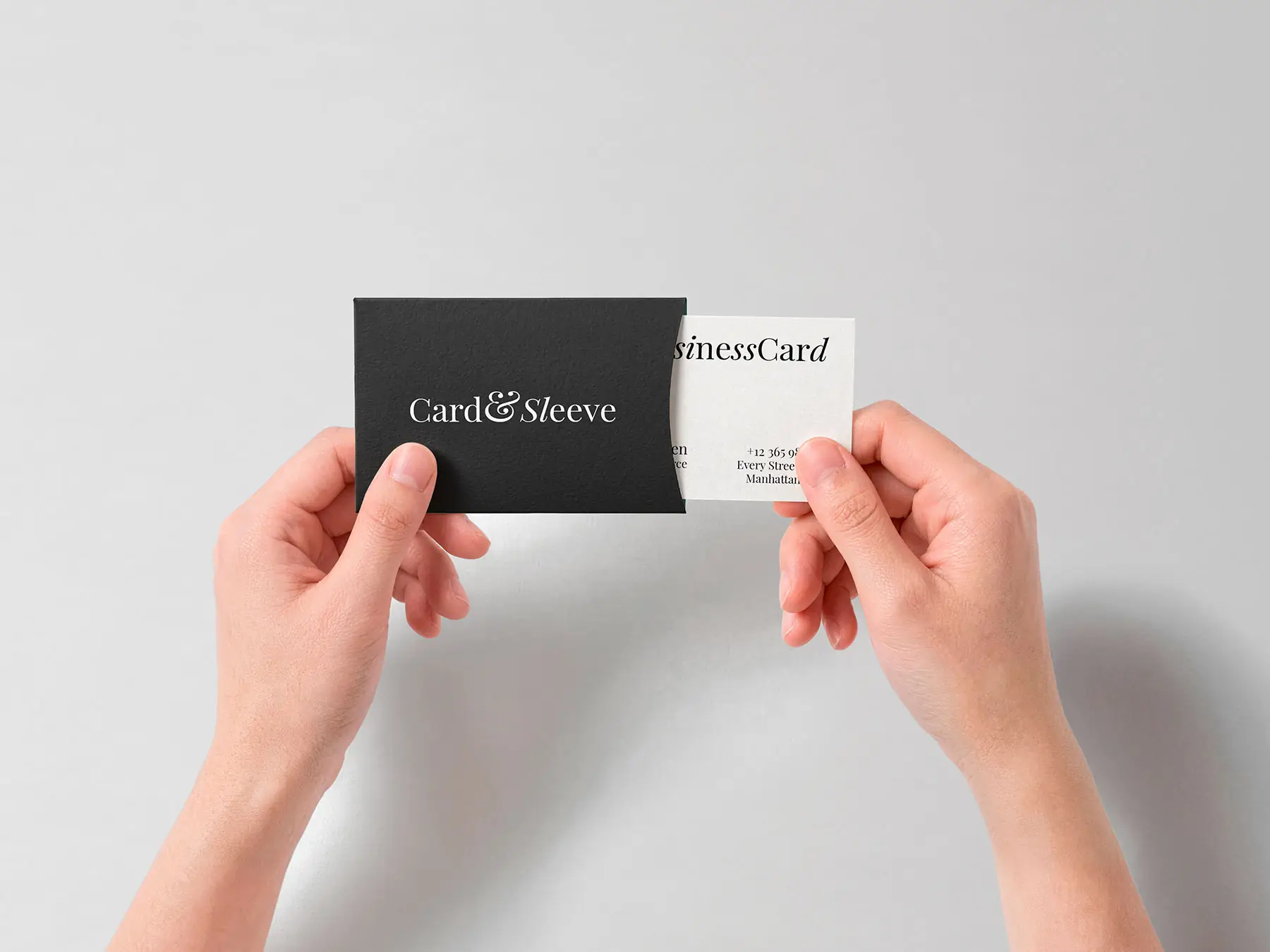 Business Card Mockup in Hands with Sliding Sleeve