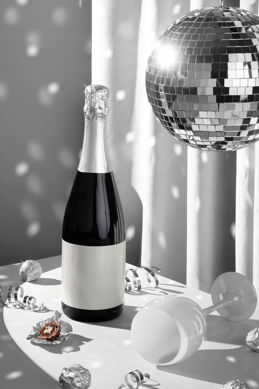 Champagne Bottle and Wine Glass PSD Mockup