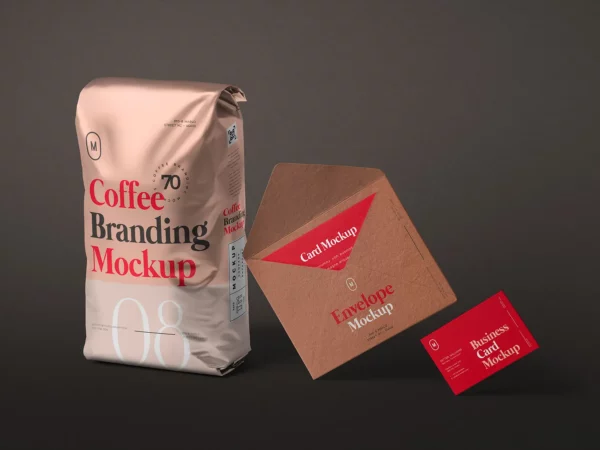 Coffee Bag Mockup with Stationery Branding Set
