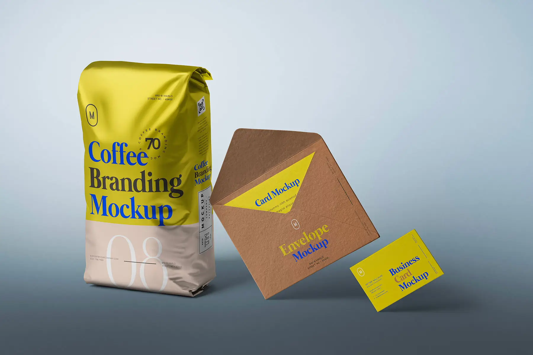 Coffee Bag Branding Mockup with Stationery