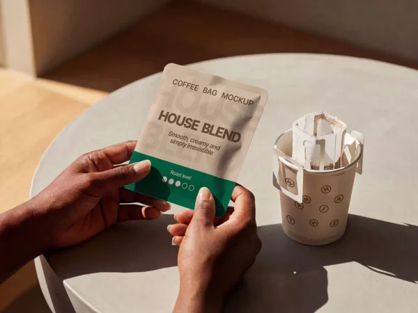 Free Drip Coffee Bag in Hand Mockup