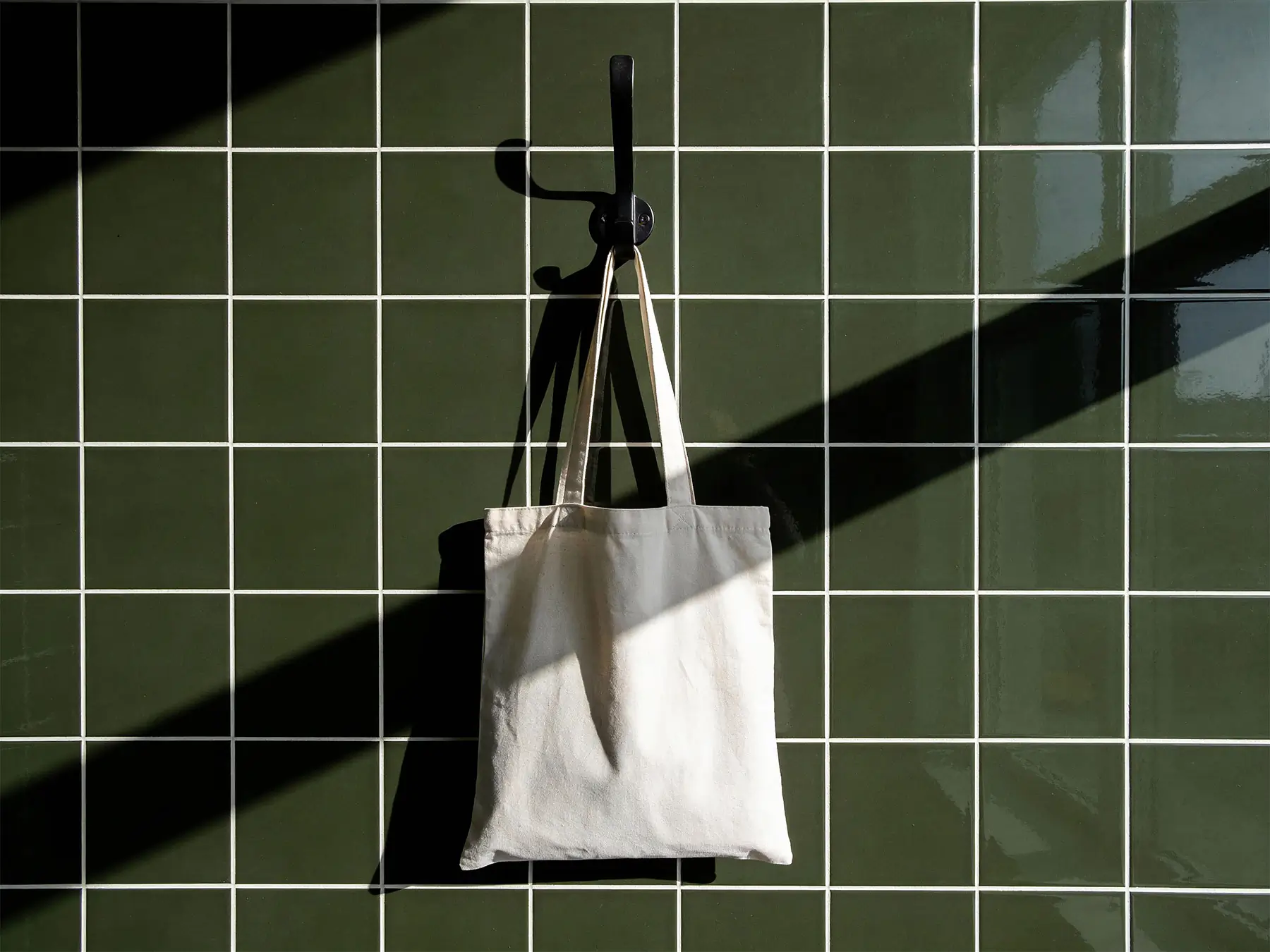 Tote Bag Mockup Hanging on Wall Hook