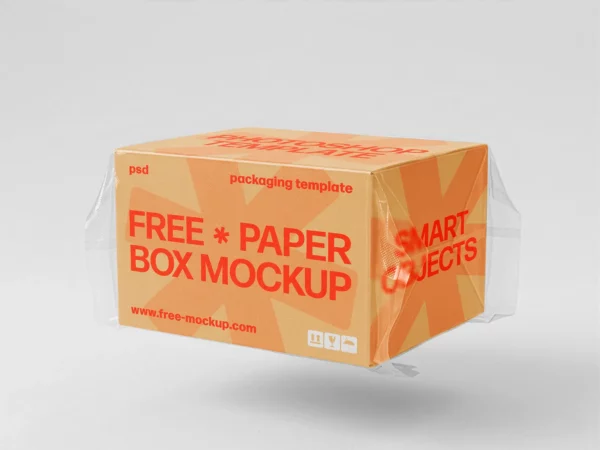 Free Shrink-Wrapped Packaging Box Mockup