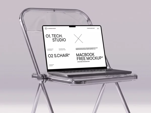 MacBook Free Mockup on Acrylic Folding Chair