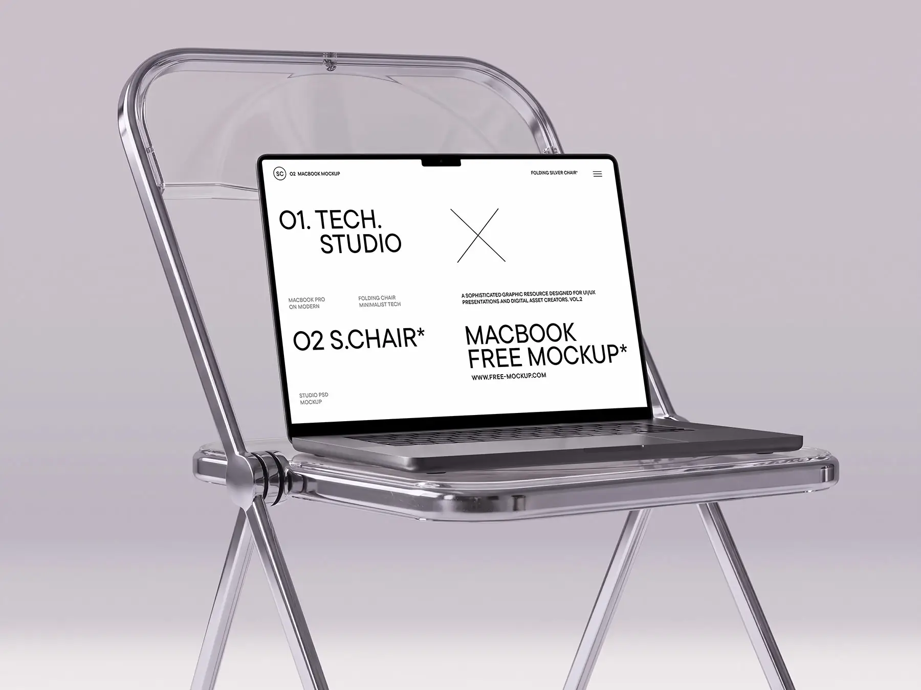 MacBook Free Mockup on Acrylic Folding Chair