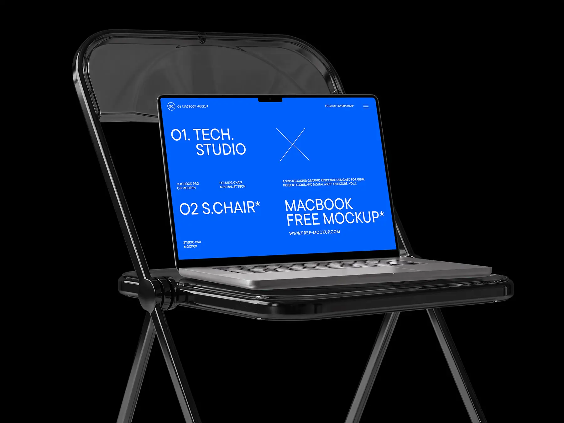 MacBook Free Mockup on Acrylic Folding Chair