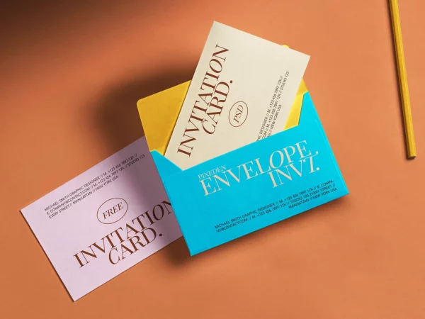 Open Envelope with Invitation Card Mockup (Free PSD)