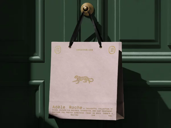 Free Luxury Paper Bag Mockup on Classic Door (Front View)