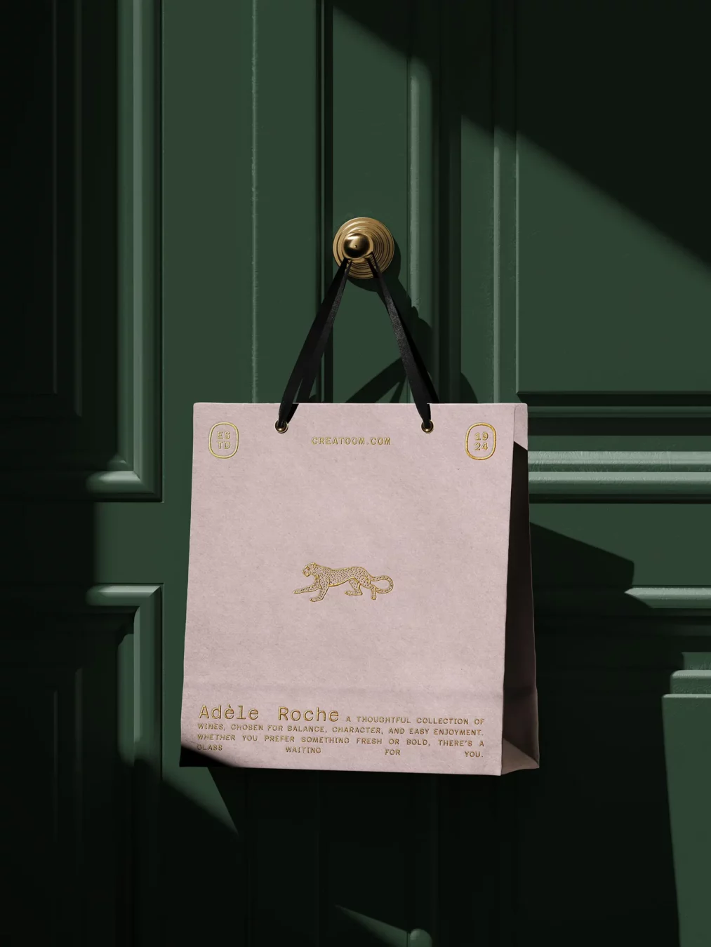 Free Luxury Paper Bag Mockup on Classic Door (Front View)