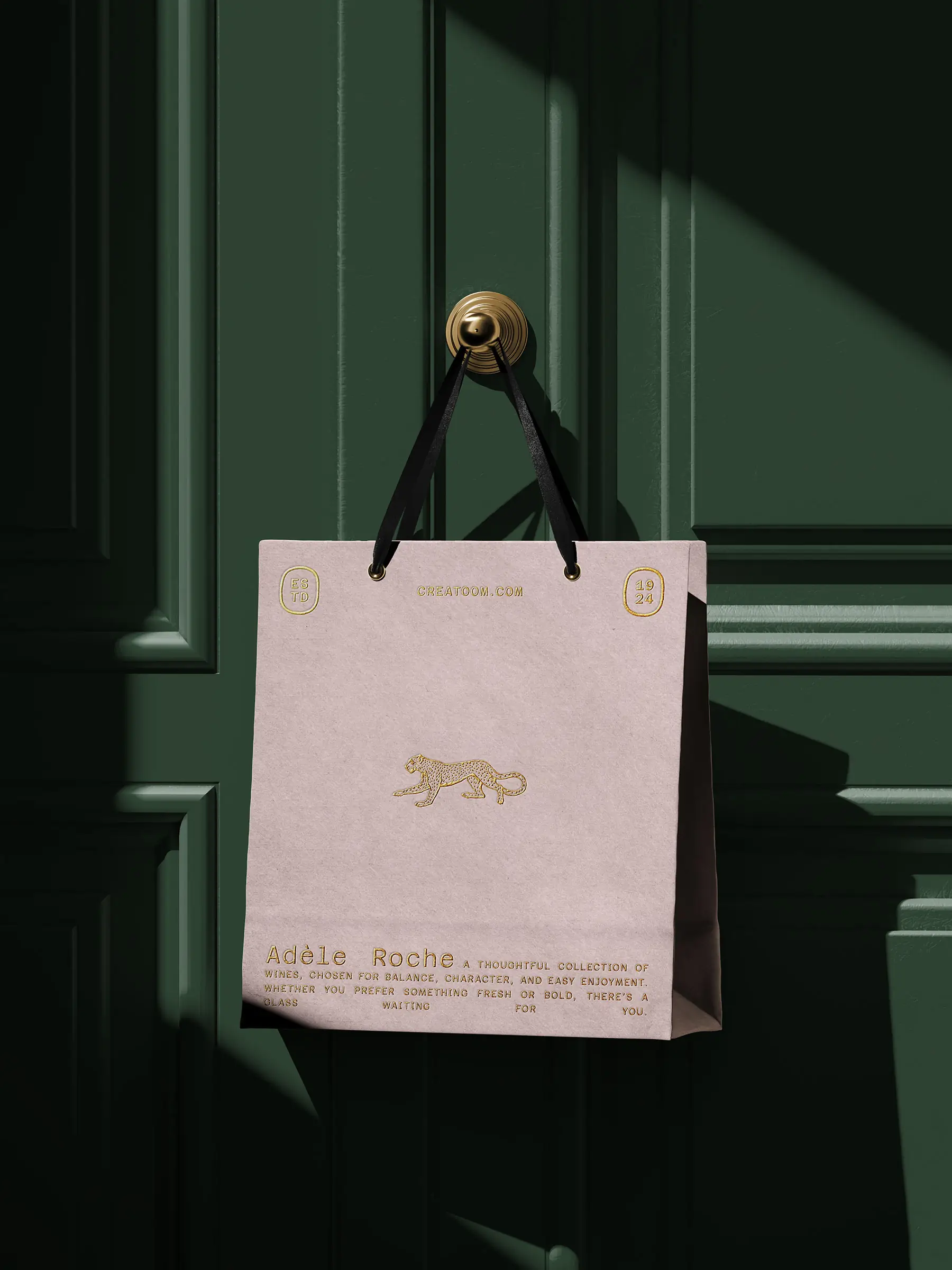 Free Luxury Paper Bag Mockup on Classic Door (Front View)