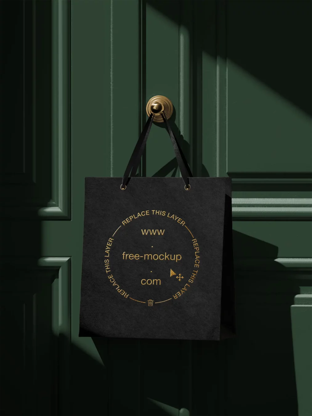 Free Luxury Paper Bag Mockup on Classic Door (Front View)
