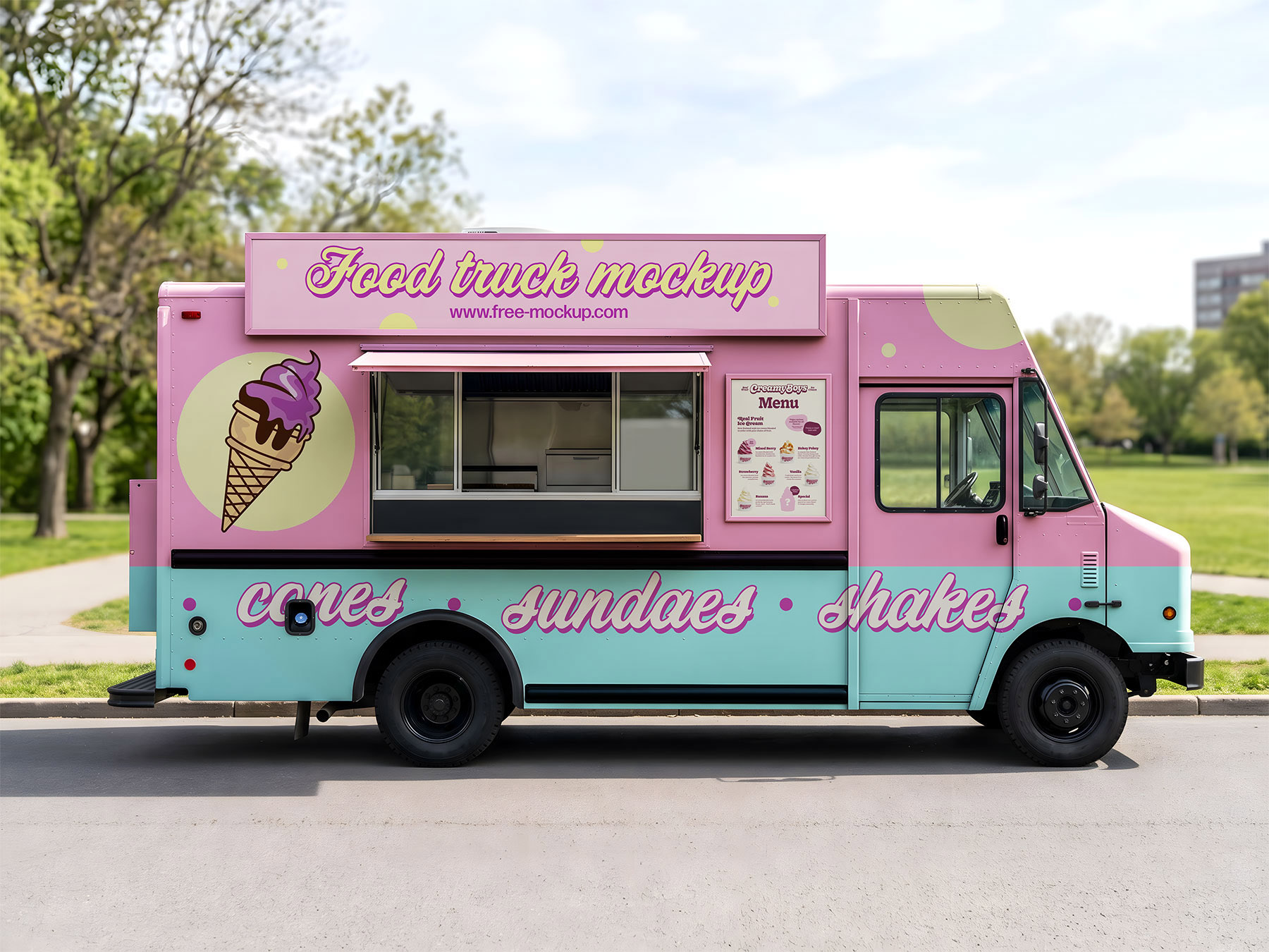 Food Truck Vehicle Mockup (Free Download)