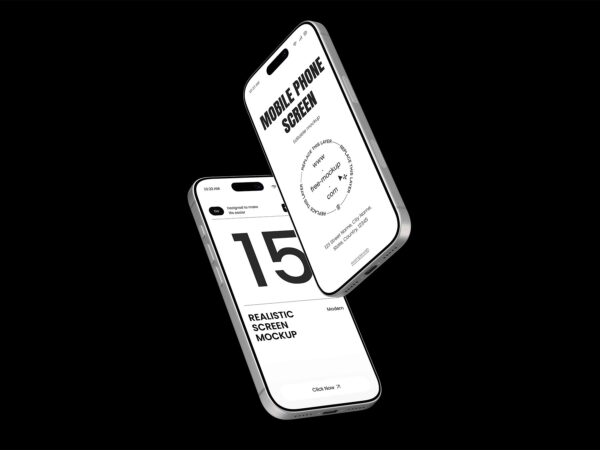 Free Floating iPhone Mockup (Dual Screen View)