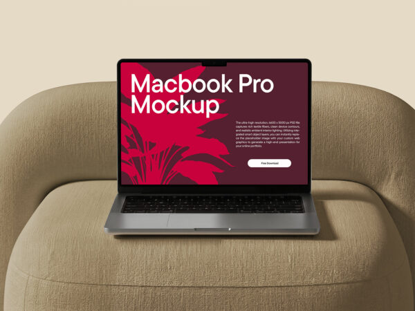 Free MacBook Pro Mockup – Minimalist Interior Laptop PSD