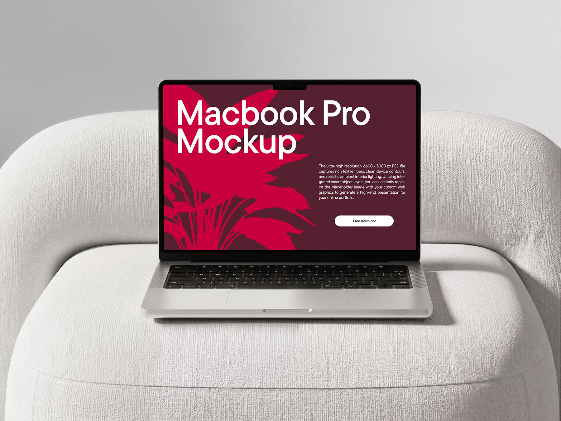 Free MacBook Pro Mockup – Minimalist Interior Laptop PSD