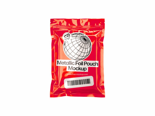 Free Metallic Foil Pouch Mockup – Glossy Mylar Bag PSD