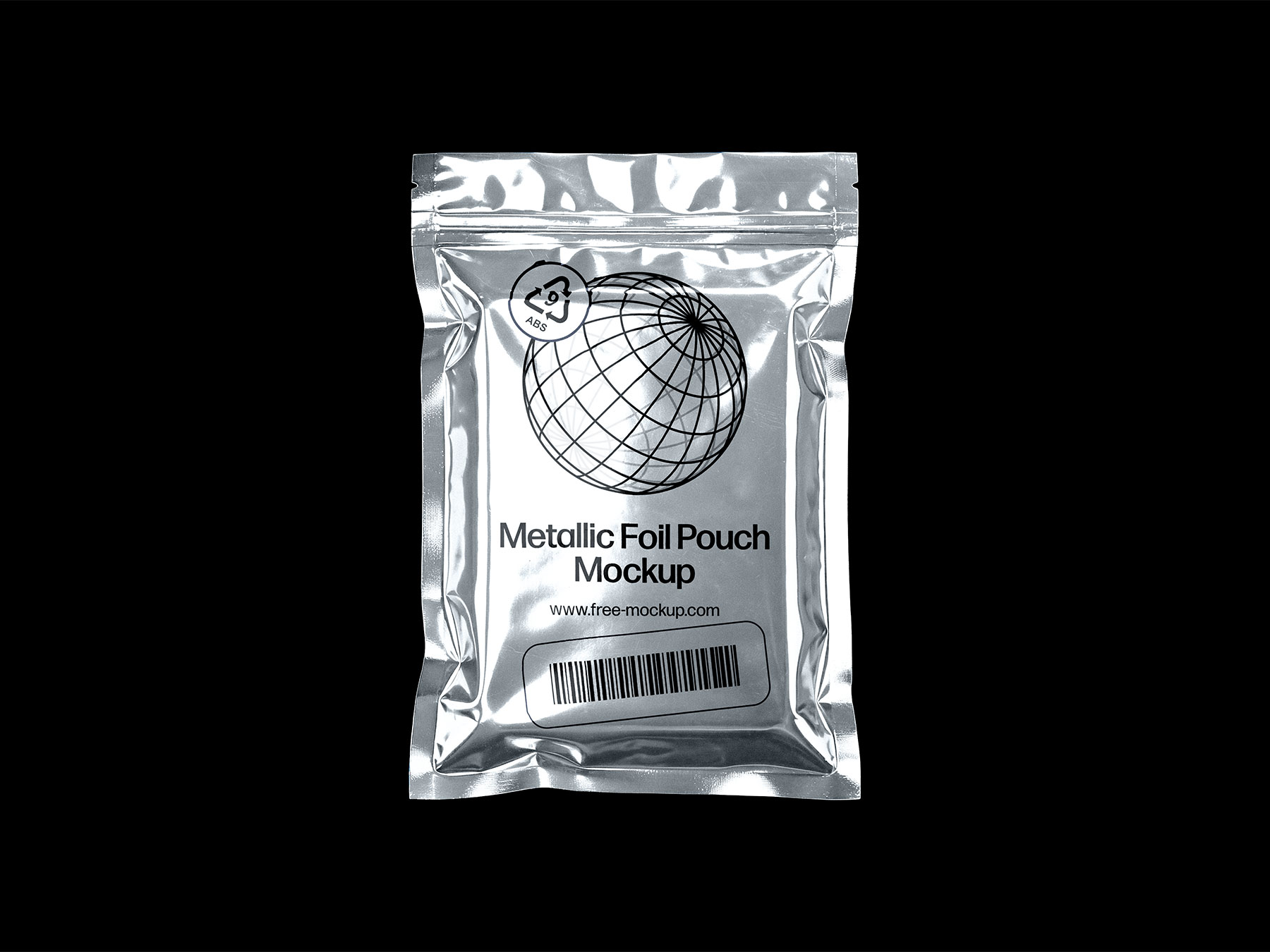 Free Metallic Foil Pouch Mockup – Glossy Mylar Bag PSD