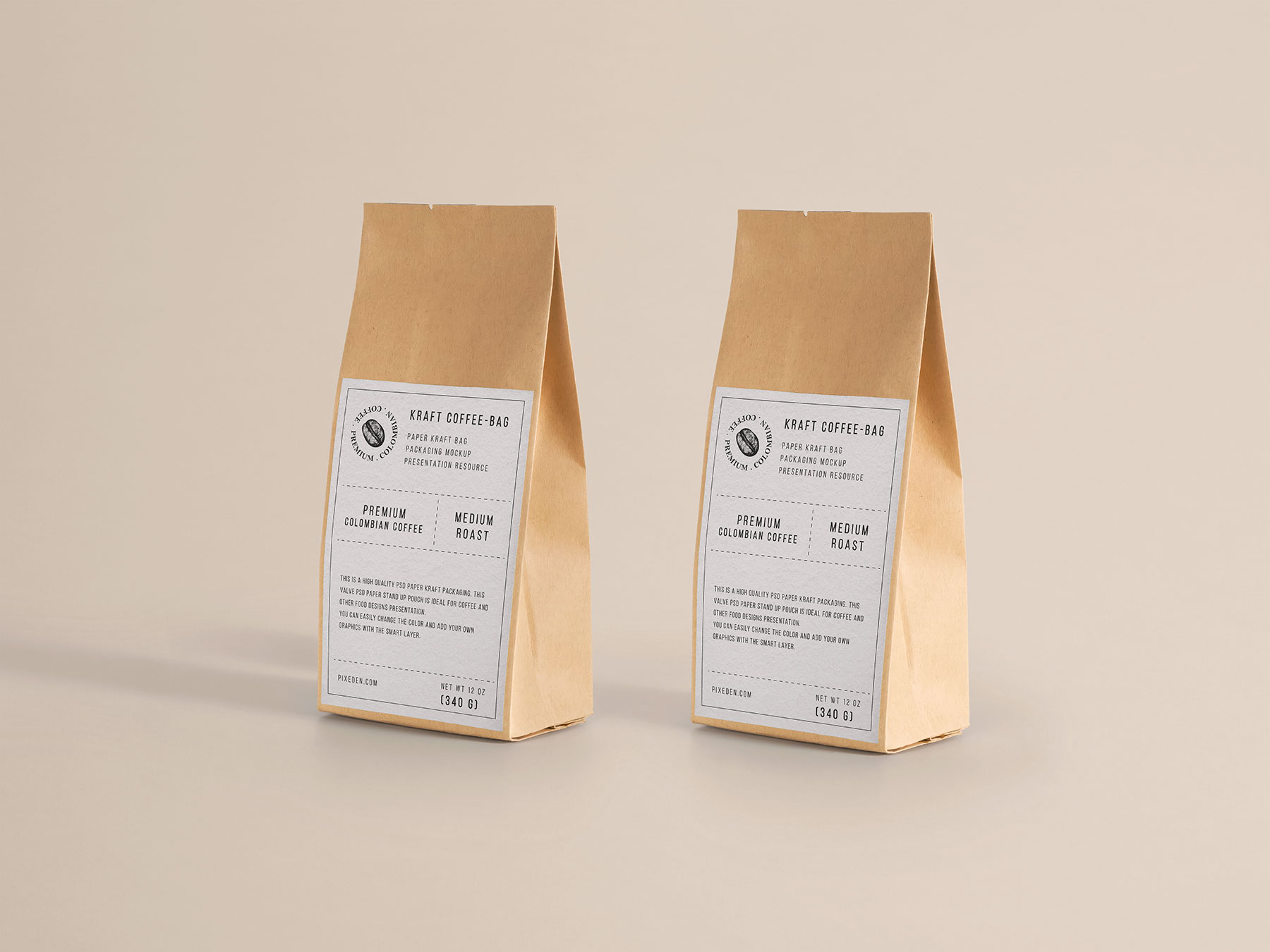 Kraft Paper Coffee Bag Free Mockup