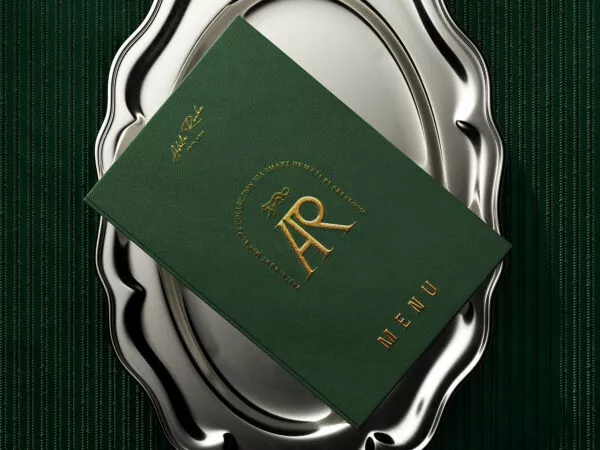 Luxury Restaurant Menu on Silver Tray Mockup