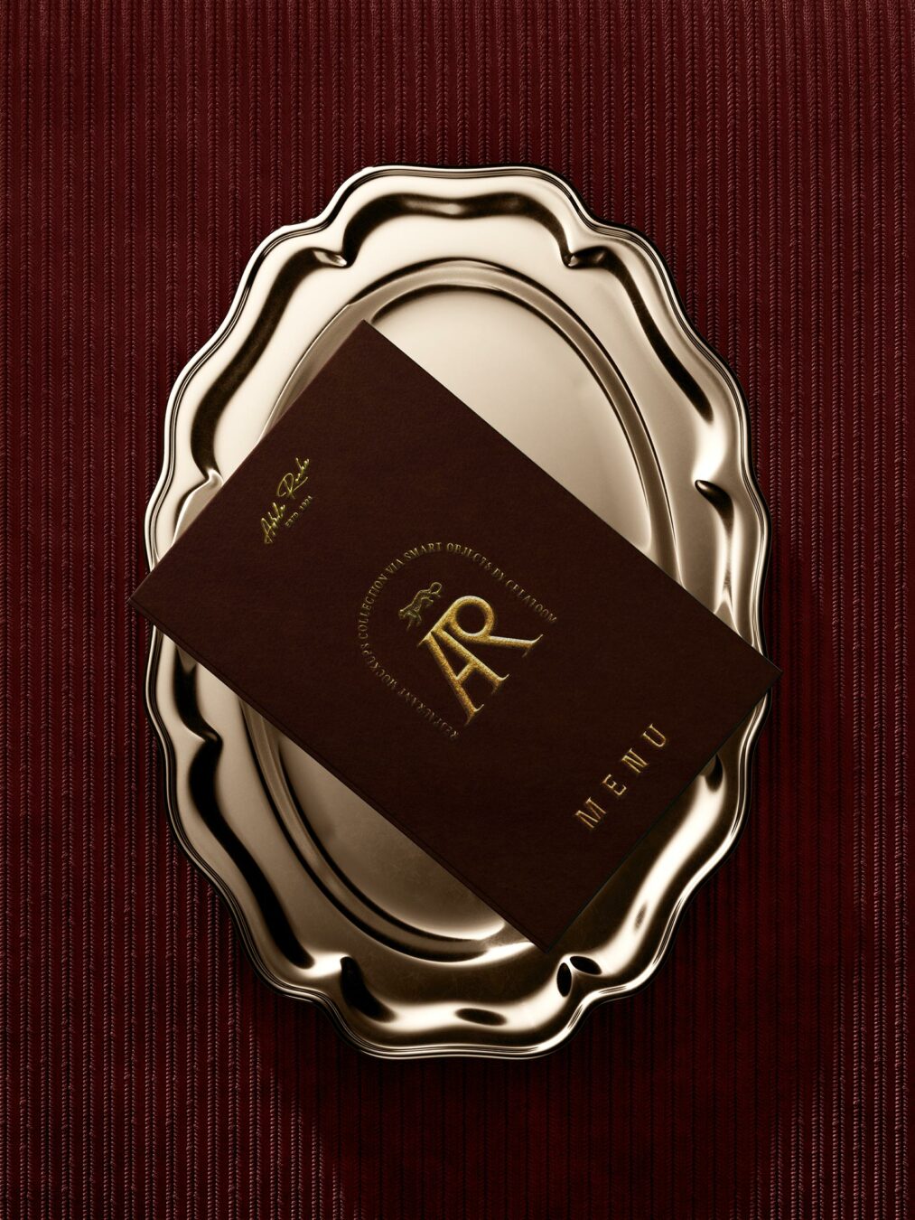 Luxury Restaurant Menu on Silver Tray Mockup