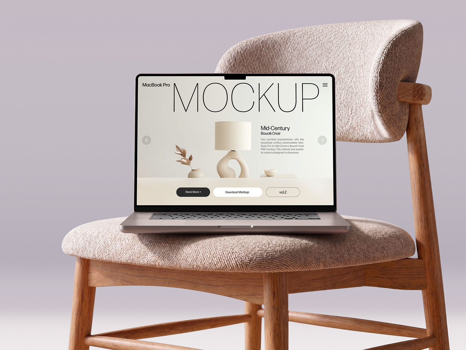 MacBook Pro Mockup on Mid-Century Chair (Free Download)