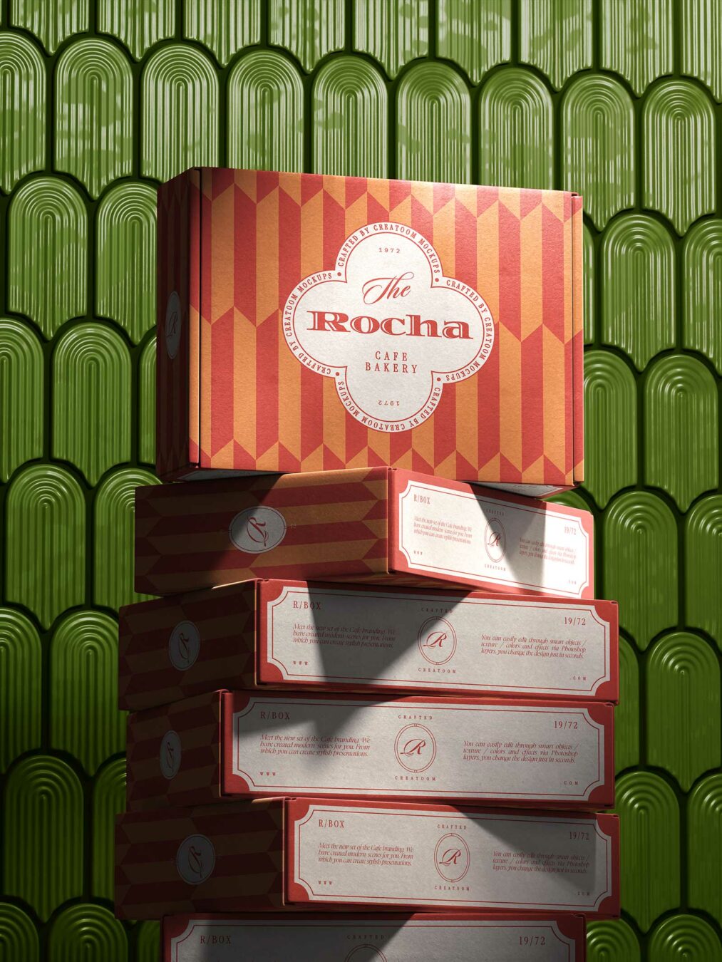 Free Cardboard Packaging Boxes Mockup PSD – Stacked Box Set