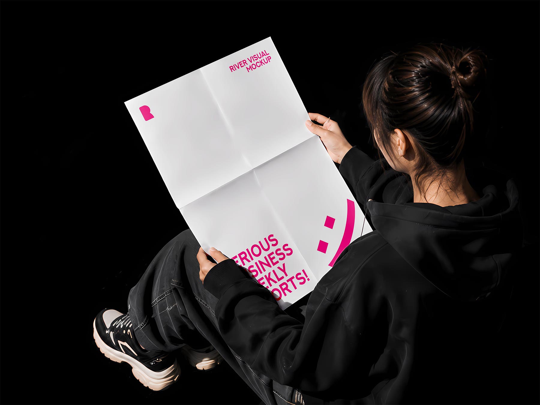 Free Poster in Hands Mockup PSD – Folded Paper Display