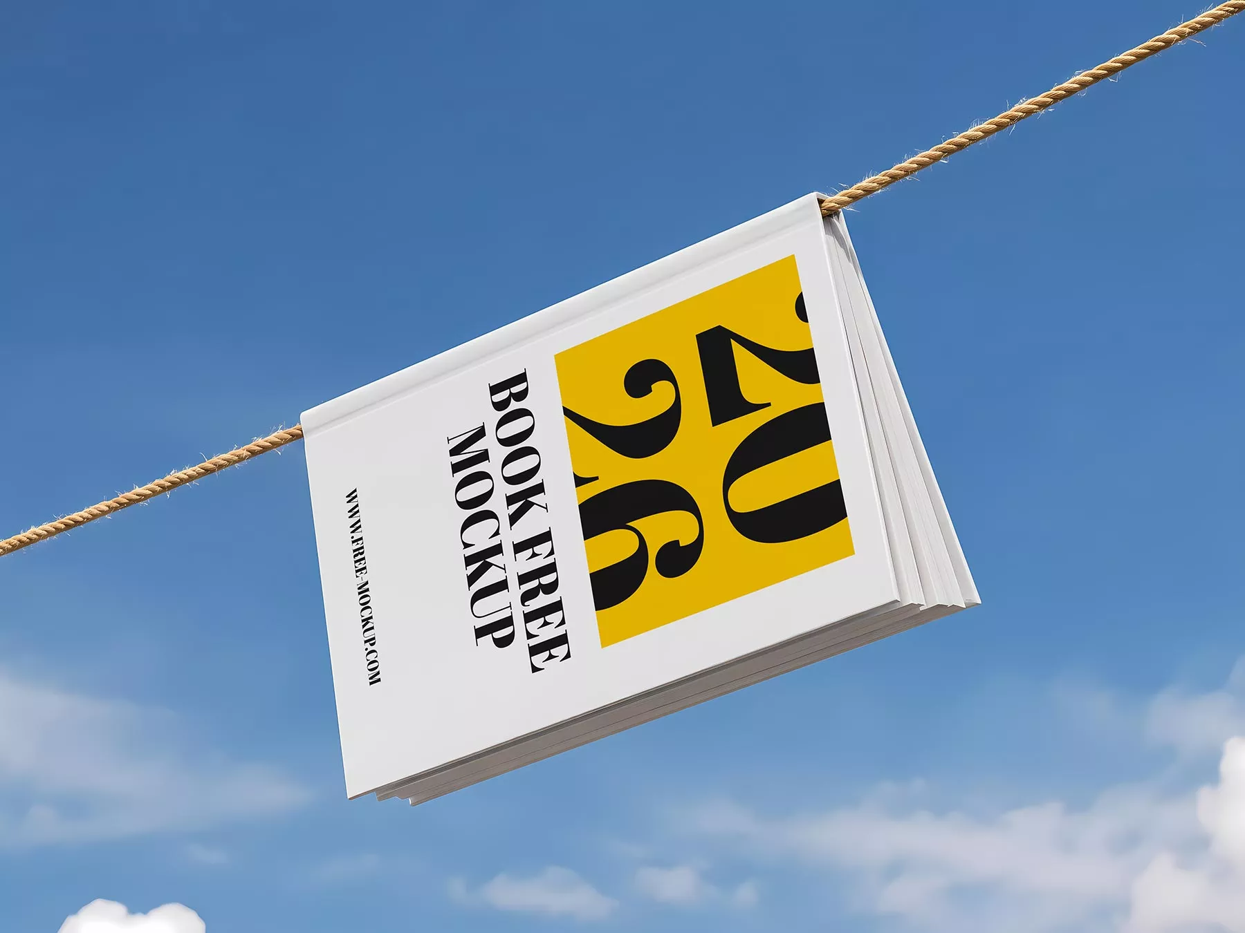 Book Free Mockup Hanging on Clothesline