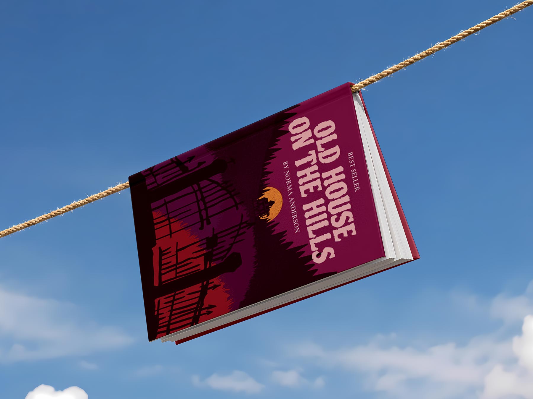 Book Free Mockup Hanging on Clothesline